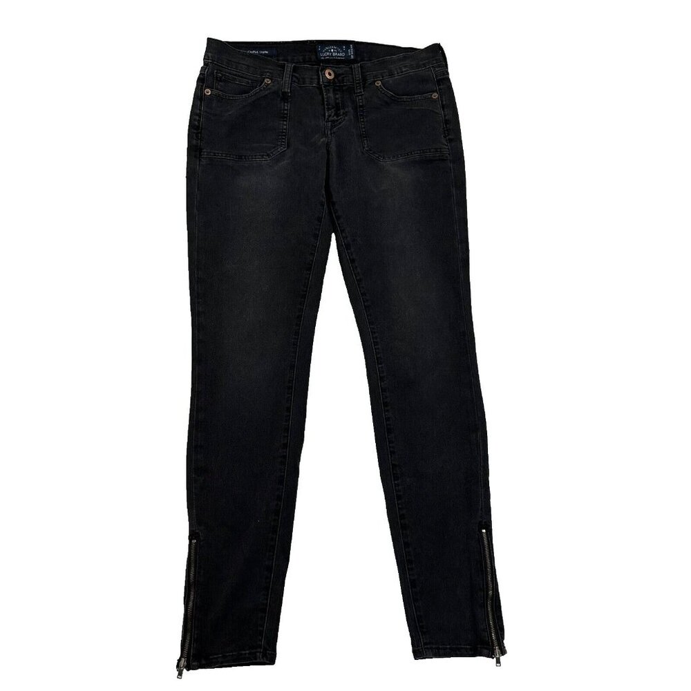 Lucky Brand Women's Charlie Skinny Ankle Zip Jeans Size 6/28 Black Denim